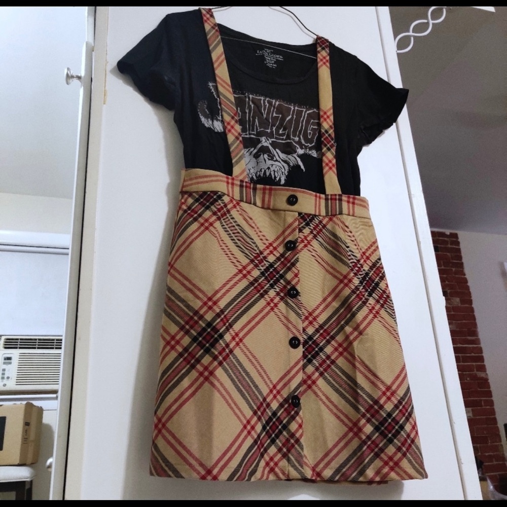 Plaid suspender skirt NWT